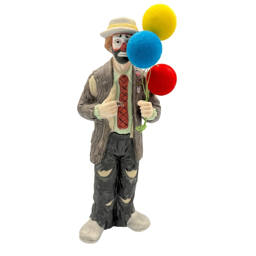 Vintage Flambro Emmett Kelly Jr Clown Figurine Multicolor Weary Willie Balloons - Picture 1 of 5